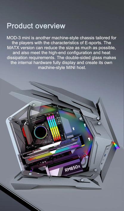 Jonsbo MOD3 MINI E-sports Case MATX/ITX Computer Game Chassis 5V ARGB Lamp Effect ATX PSII Power Support Special-shaped Chassis.