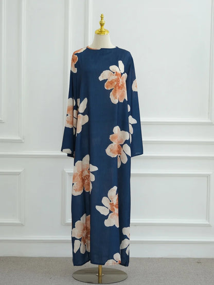 Muslim Women Dubai Abaya luxury Flower Print Long Dress Kaftan Ramadan Robe Femme african Maxi dresses Islam Clothing Kebaya.