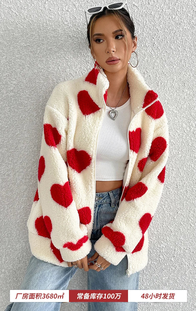 Damen-Fleece-Winterjacke aus warmem Plüsch mit Reißverschluss, lässige Damenbekleidung, Fleecemantel, Winterkleidung für Damen-Oberbekleidung.