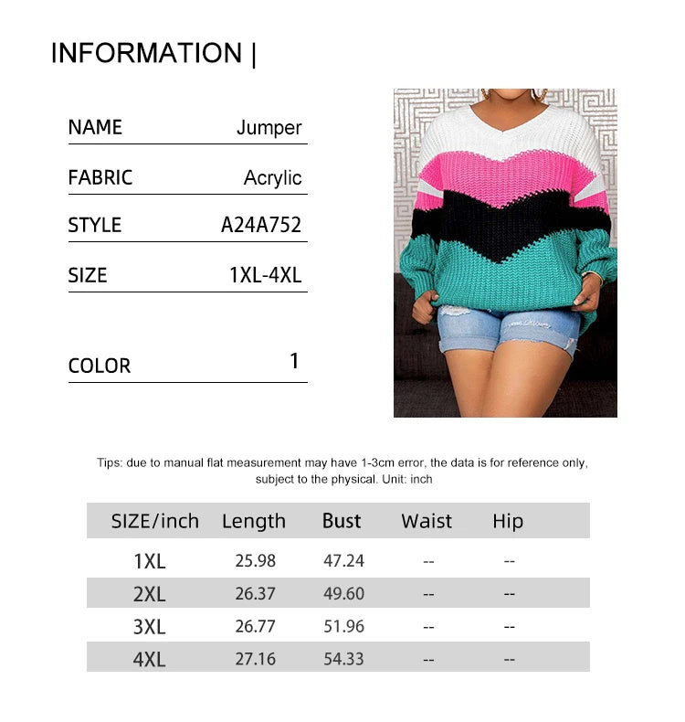 Plus Size Damen 2024 Herbst und Winter Neuer lässiger Strickpullover mit V-Ausschnitt Langer Pullover Herbst und Winter Beste Wahl.