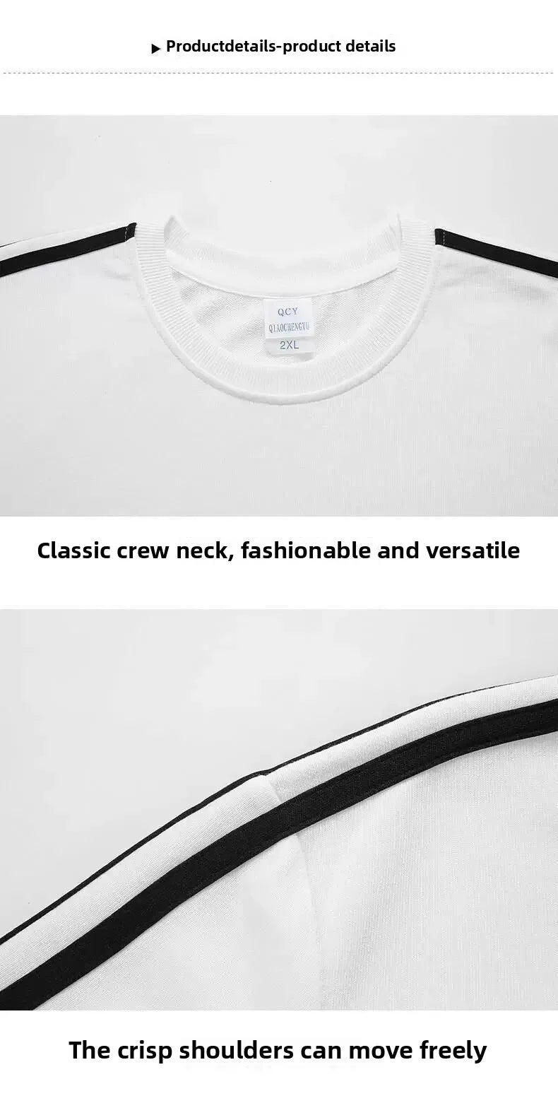 Autumn Winter round Neck Sweatshirt Men Loose Sports American Casual Cotton Fleece Versatile Comfortable Men's Set.