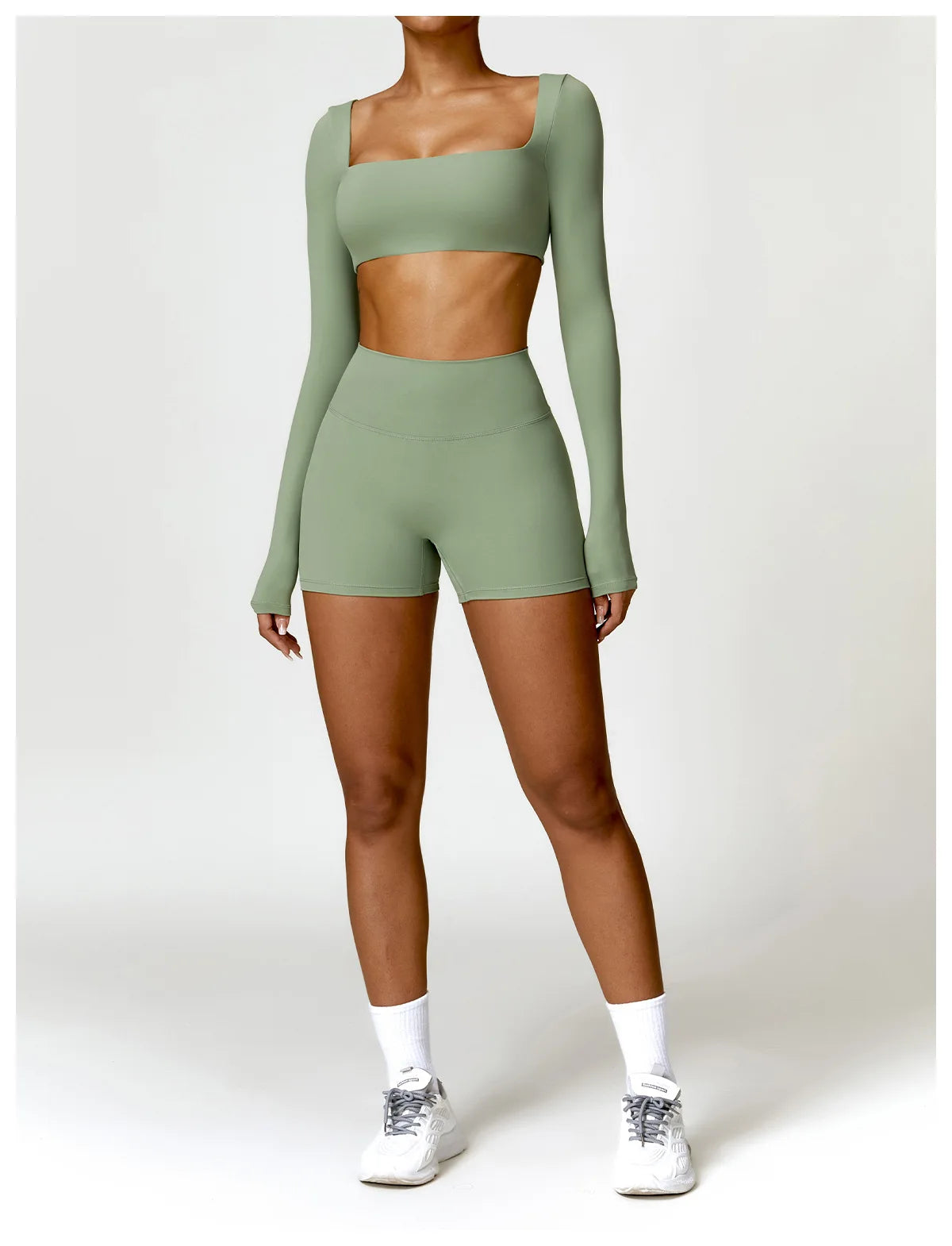 Hearuisavy Casual Quick Dry Sportswear Women Square Neck Gym Top Women Fitness Sports Crop Top Female Long Sleeve Yoga Clothing