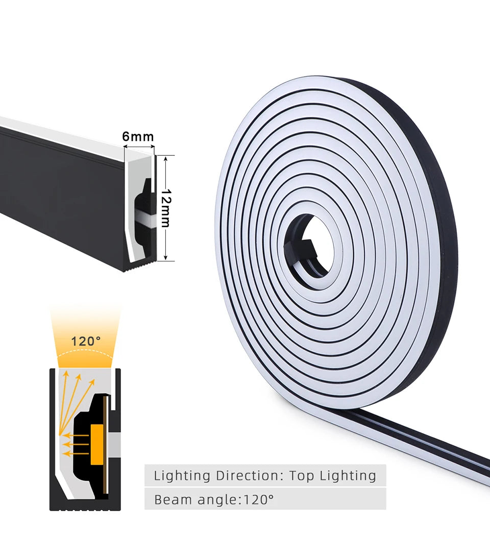 Waterproof COB LED Strip Lights 24V Flexible Neon Light Black Silicone Tube Linear Dimmable Lighting with Touch Sensor Switch.