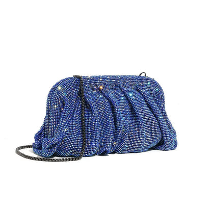 Premium Handmade Diamond-encrusted Clutch Bag Pleated Chain Rhinestone Cloud Clip Dinner Bag Single Shoulder Oblique Span Bolsos