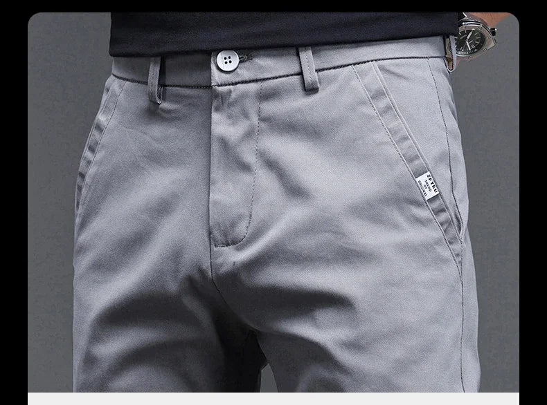 2024 Spring Summer Men's Casual Pants 97.8% Cotton Business Korean Fashion Slim Fit Stretch Gray Black Khaki Trousers Male Pant.