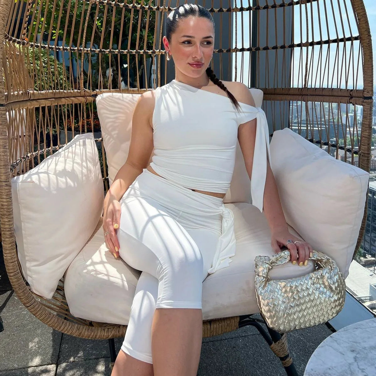 Tossy White Shorts 2 Piece-Set Female See-Through Slim Pleated Fashion Cropped Top And High Waist Shorts Sets Women's Outfits