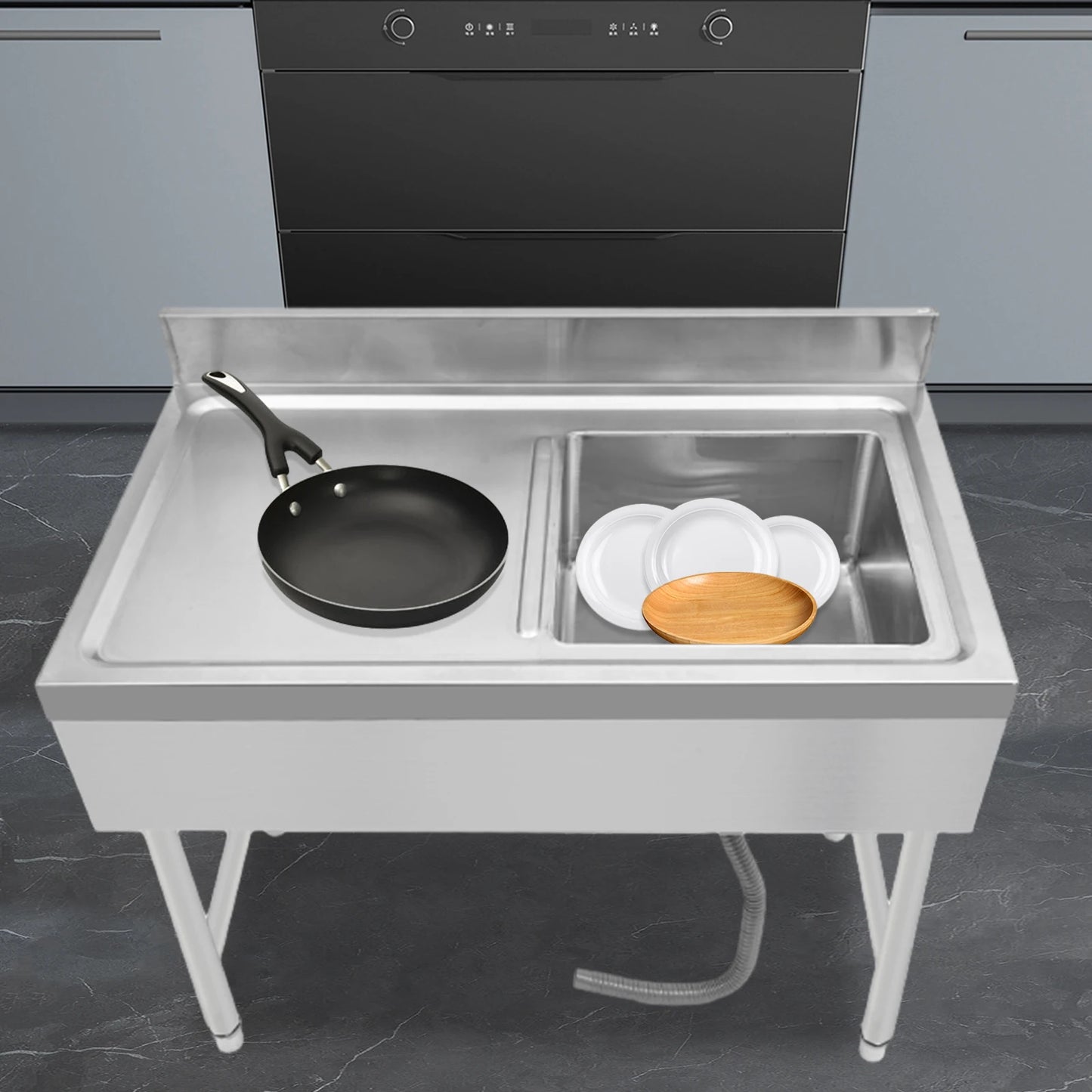 Silbernes freistehendes Edelstahlspülbecken – 39 x 20 x 31 Zoll, kommerzielle Qualität, 330 Pfund Kapazität, für den Innen- und Außenbereich