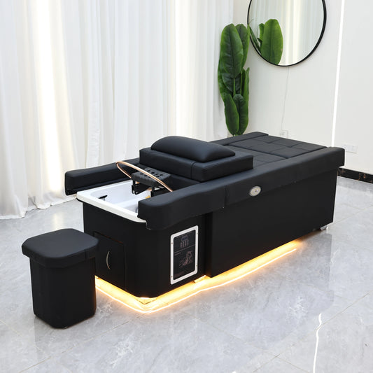 XinSheng Elektrisch verstellbares Lift-Shampoo-Bett, Massagetisch, All-in-One-Salon-SPA-Massagebett mit Haarwaschbecken und Fußbad