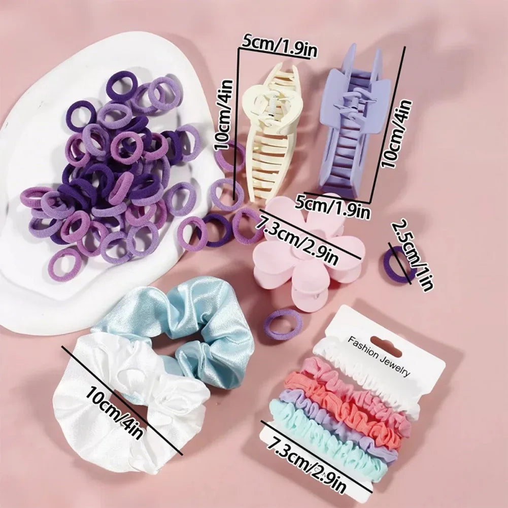 Sweet Multicolor Hair Tie Hair Clip Set Durable Hairpin Simple Elastic Ponytail Rubber Band Headwear Hair Styling Accessories.