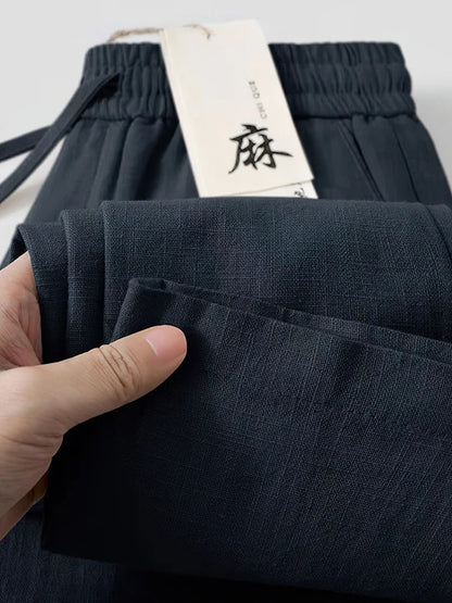 Gerade lässige Baumwoll-Leinen-Hose für Herren, weites Bein, leichte Baggy-Baumwoll-Jogginghose, männliche Sport-Jogger-gerade Arbeitshose.