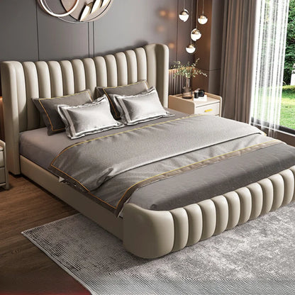 Hohes Kopfteil, Doppelbettgestell, schlichtes Holz, elegantes Queen-Size-Bett, Einzelbettgestell, Nachttische, Aufbewahrung, Cama Moderno Lujo-Möbel