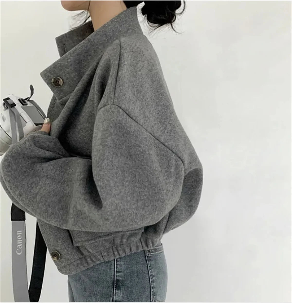 Korean Fashion Herbst Winter Mantel Frauen Neue In Stehen Neck Feste Taste Lose Jacke Dame Casual Straße Outwear Vintage Kleidung.