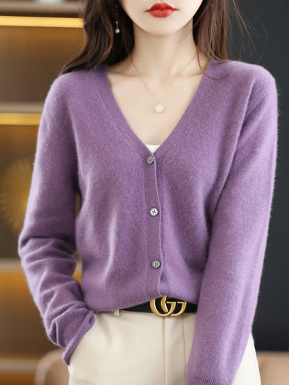 Women's Sweater 2025 Spring Autumn Cardigans V-neck Single Breasted Short Slim Lady Knitwear Tops Solid Korean Fashion Cardigan.