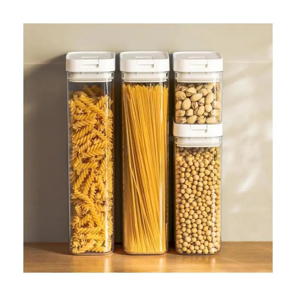 Kitchen Plastic Container Organizer Moisture-Proof Sealed Tank Square Transparent Grain Storage Jar Dried Fruit Snack Box Cans.