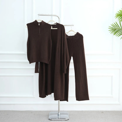 Winter Thicken 3 Piece Muslim Sets for Women Knit Tops Pants Islamic Outfit Sweater Dress Dubai Abaya Kaftan Musulmane Ensembles.