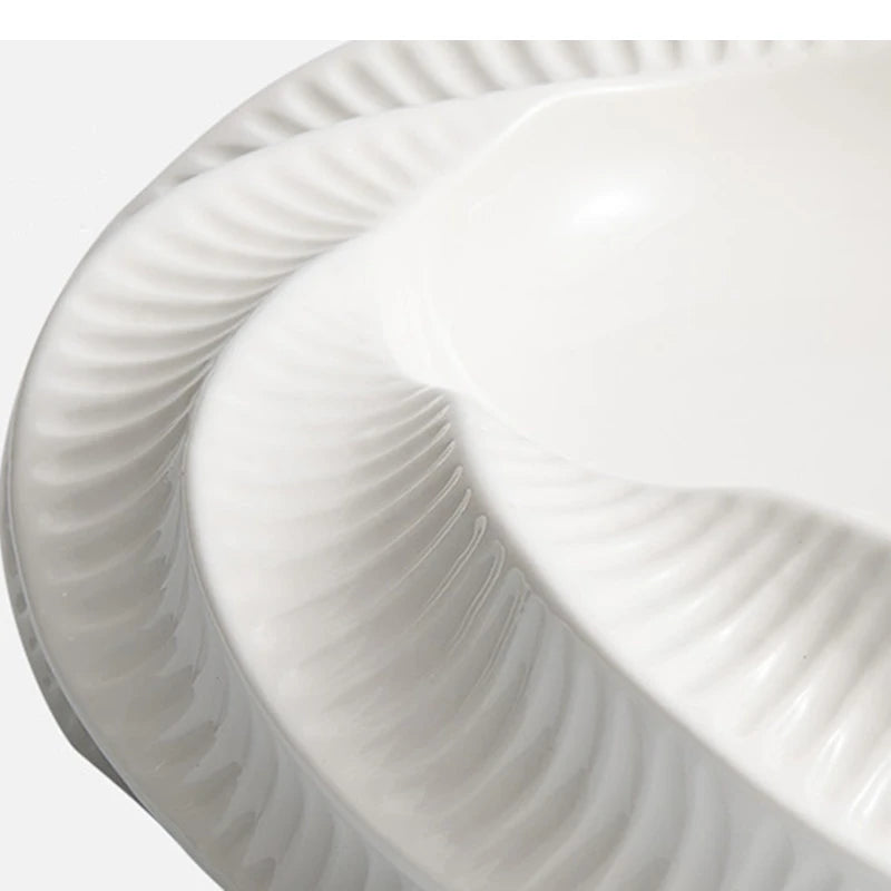 White Ceramic Dining Plate Dinner Steak Hotel Restaurant Main Course Dessert Home Kitchen Tableware.
