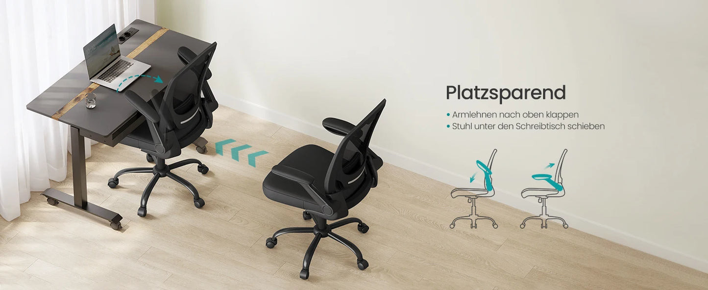 SONGMICS Bürostuhl, Schreibtischstuhl, Drehstuhl mit Netzspannung, ergonomisch, gepolsterte Lendenstütze, Wippfunktion