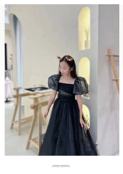 Mädchen Abendkleid für Kinder Elegante Schwarz Vintage Puff Hülse Kleider Teenages Party Kleider Kinder Violine Leistung Vestidos.