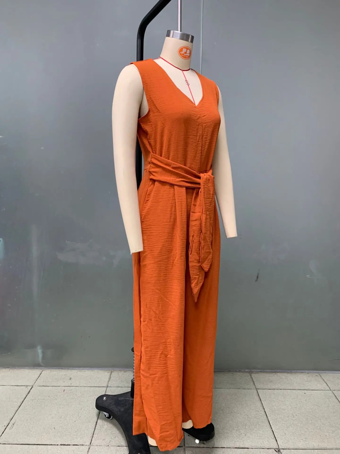 Summer High Waist Lace-up Jumpsuits Women 2025 New Sleeveless V-neck Side Pocket Solid Casual Jumpsuit Office Ladies Rompers.