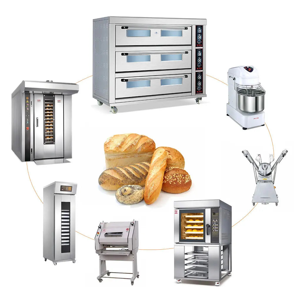 3 Decks 6 Trays Electrical Gas Pie Baking Oven Pizza Oven Complete Bakery Snack Production Line Baguette Bakery Equipment.