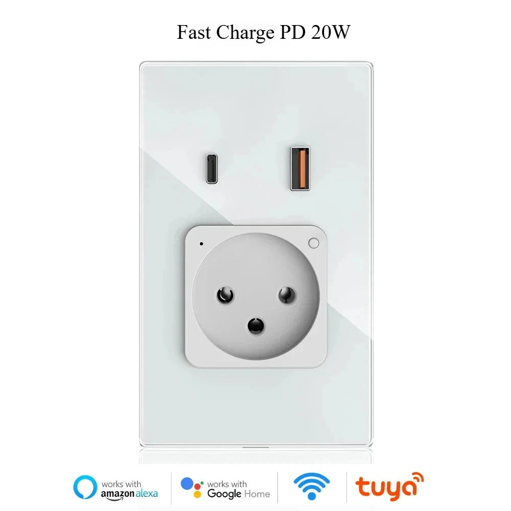 Melery Wifi Smart Israel Steckdose USB Stecker Steckdose Typ-C PD 20/30W Schnelle Ladung glas Panel Fernbedienung Alexa Google Hause.