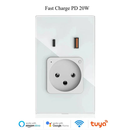 Melery Wifi Smart Israel Steckdose USB Stecker Steckdose Typ-C PD 20/30W Schnelle Ladung glas Panel Fernbedienung Alexa Google Hause.