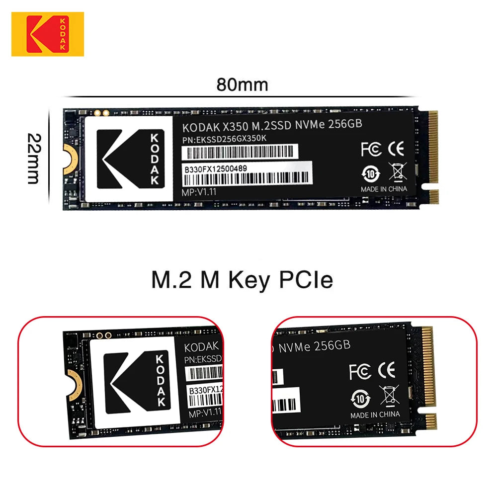 KODAK M.2 NVME SSD Gen3X4 PCIE3.0 M2 2280 Internal Solid State Hard Drive Read Speed Up to 2500MB/s for Gaming Laptop Desktop.