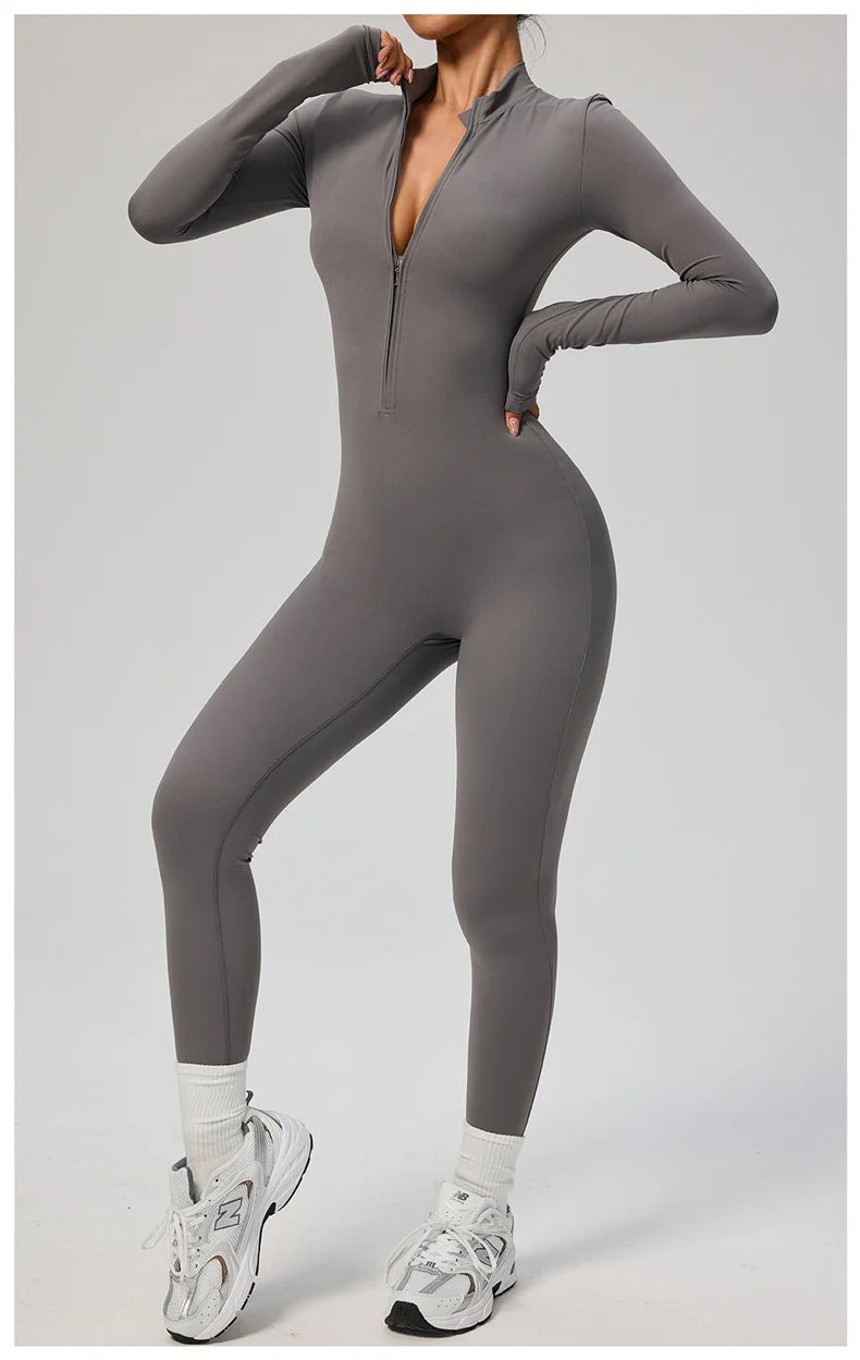 TRY TO BN Sports Yoga Jumpsuit Long Sleeves Zipper Sportswear Fitness Pants Workout Bodysuit One Piece Tights Women Gym Clothing