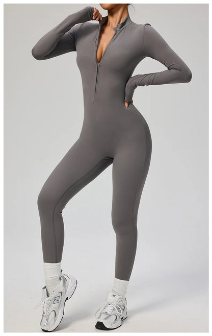 TRY TO BN Sports Yoga Jumpsuit Long Sleeves Zipper Sportswear Fitness Pants Workout Bodysuit One Piece Tights Women Gym Clothing