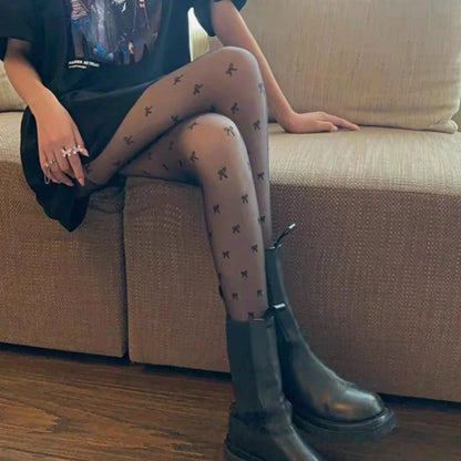 Black Polka Dot Butterfly Knot Tights Ultra Thin Women's Stockings Prevent Snagging Sexy Silk Pantyhose Spring Summer.