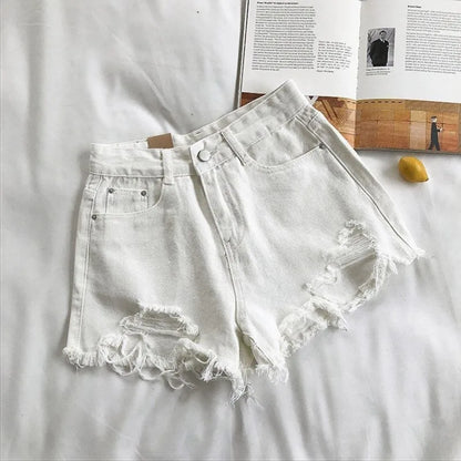 Korean Denim Holes Shorts For Women  Fashion High WaistWide Leg Short Jeans Female Designer Casual Street Short 2025 New Trend.