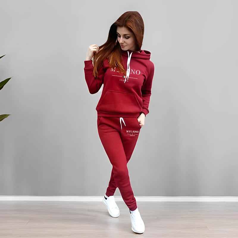 Autumn Winter Woman Clothing Printed Casual Sweatshirt Sweatpants Set Jogging Hoodie Tracksuit Sports Home Womens Pants Suit y2k.