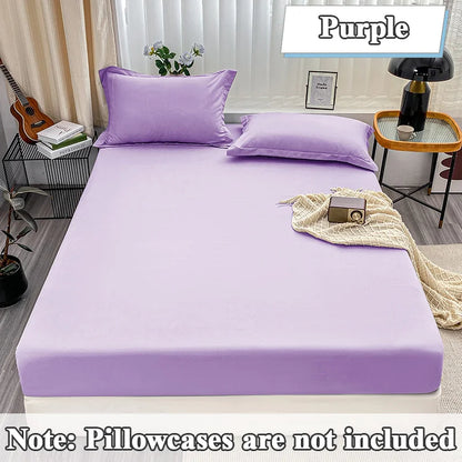 1Pc Fitted Bed Sheet With Elastic Band Solid Color Anti-slip Adjustable Mattress Cover for Single Double (No Pillowcase）
