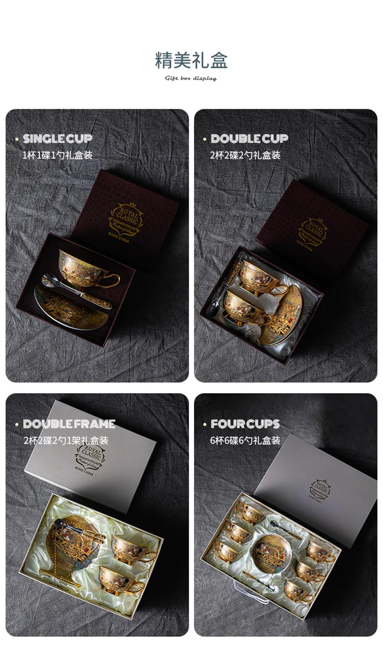 European Coffee Set Bone China Coffee Cup And Saucer Set Retro Luxury Porcelain Cup For Birthday Gift Couple Set With Gift Box.