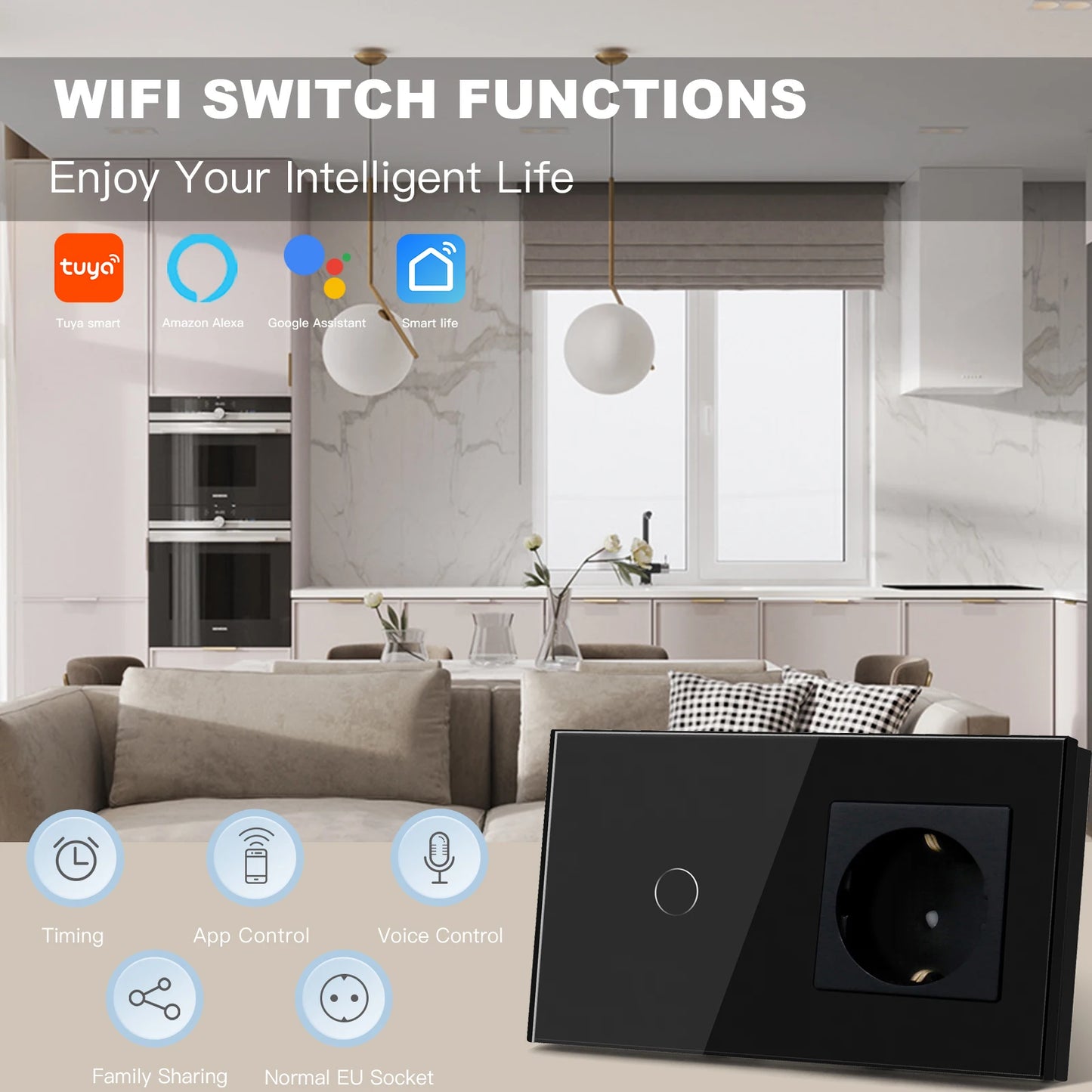 BSEED Wifi 1/2/3Gang Licht Schalter Touch Sensor Glas Schalter Tuya Smart Leben Alexa Control Plus EU Steckdosen Neutral Draht.
