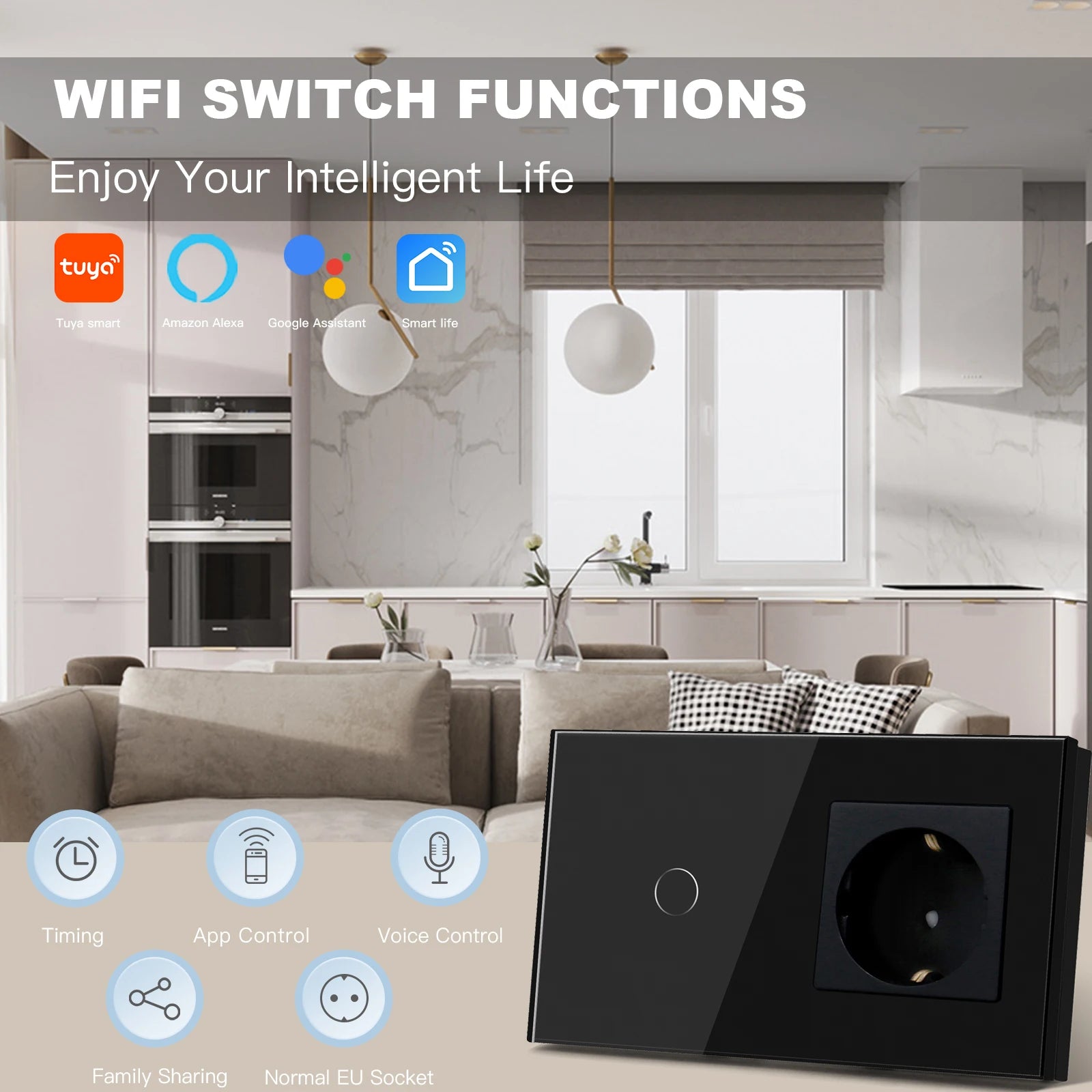 BSEED Wifi 1/2/3Gang Licht Schalter Touch Sensor Glas Schalter Tuya Smart Leben Alexa Control Plus EU Steckdosen Neutral Draht.