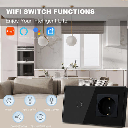 BSEED Wifi 1/2/3Gang Licht Schalter Touch Sensor Glas Schalter Tuya Smart Leben Alexa Control Plus EU Steckdosen Neutral Draht.