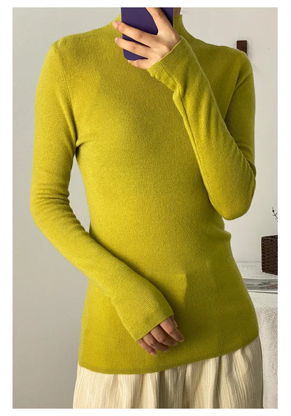 100% Ultra-fine Merino Wool Sweater Autumn and Winter Loose and Simple Semi-turtleneck Wool Bottoming Shirt Multi-color Sweater