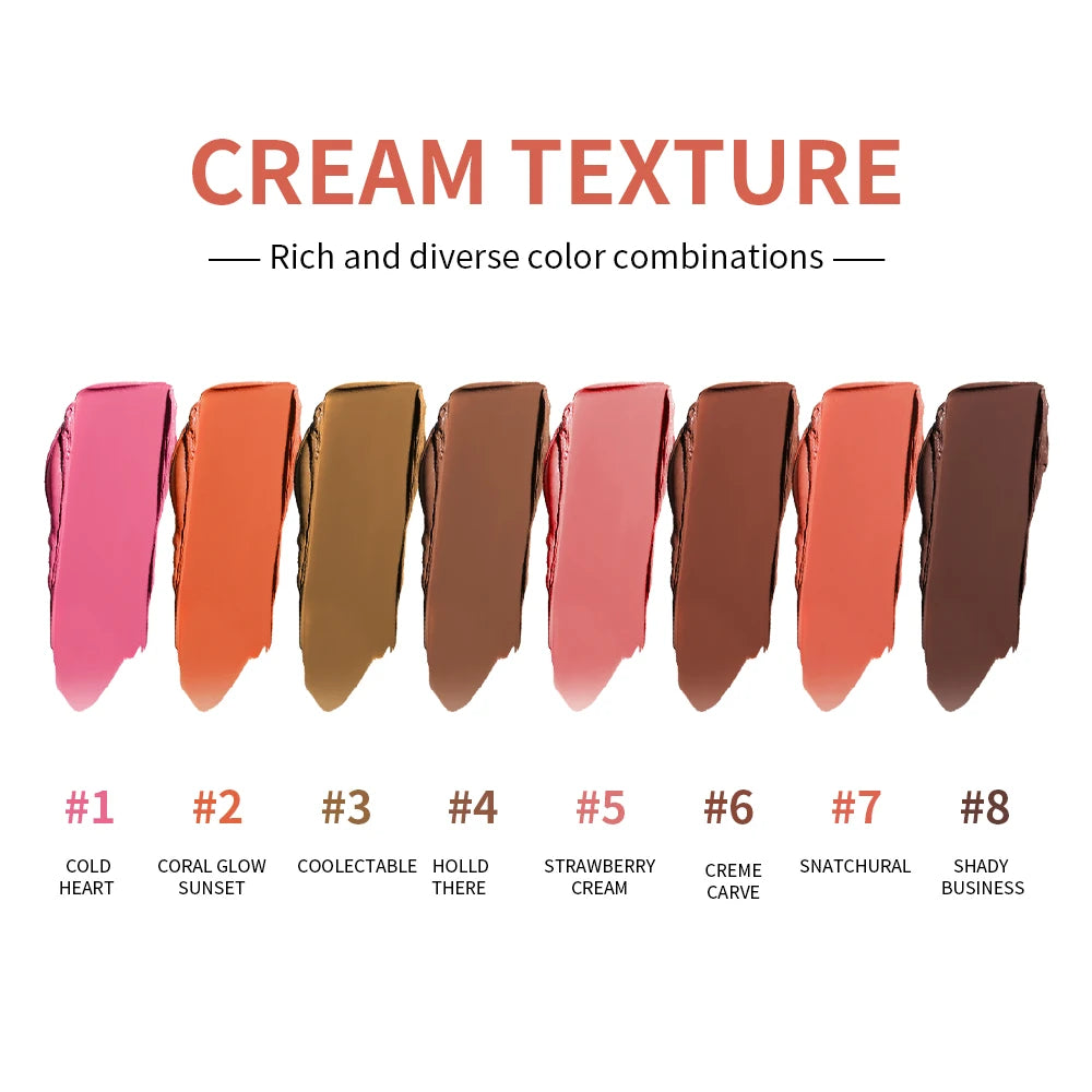 Curve Case Cream Eyebrow Cream Blush Highlighter Palette Matte Shimmer Finishes Shadow Tones Long-Lasting Cosmetics.