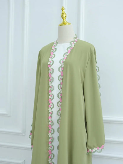Muslim Women Dubai Abaya Embroidery floral Kimono Cardigan Dress Kaftan Ramadan Robe Femme African dresses Islam Clothing Kebaya.