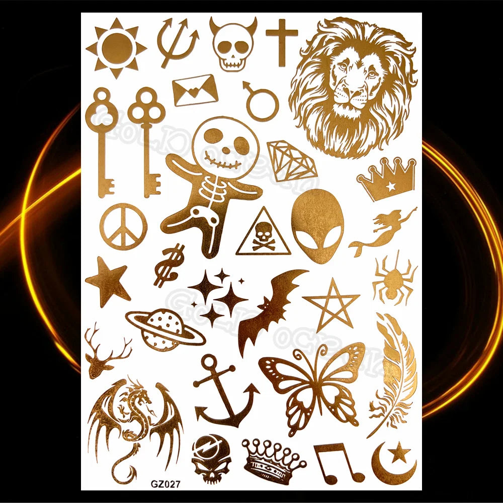1PC Summer Style Men Women Body Art Gold Metallic Tattoo Sticker HYS-101 Chain Bracelet Fake Jewelry Waterproof Temporary Tattoo