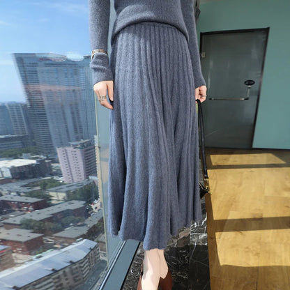 Autumn And Winter Fashion Mink Cashmere Mid Length High Waist Skirt For Women, Knitted Umbrella Skirt, Fashionable Pleated Skirt