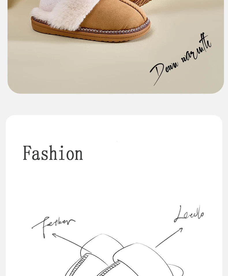 Litfun Women's Warm Fuzzy Slippers Winter New Fur Collar Indoor Plush Flat Slides Fluffy Women Cotton Shoes Furry House Slippers.