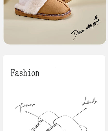 Litfun Women's Warm Fuzzy Slippers Winter New Fur Collar Indoor Plush Flat Slides Fluffy Women Cotton Shoes Furry House Slippers.