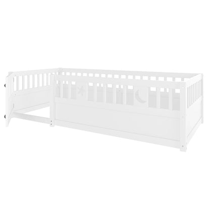 Panelbett 140 x 190 cm großes Kinderbett mit Gitter, Stern- und Monddekoration, ohne Gitter (ohne Matratze), minimalistischer Stil