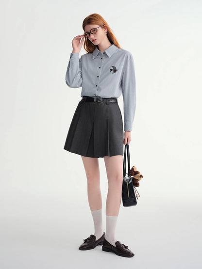 DUSHU Winter 2025 Women's A-Line Pleated Skort - Office Workwear Skirt with Elastic Waist Figure-Flattering for Casual Comfort.