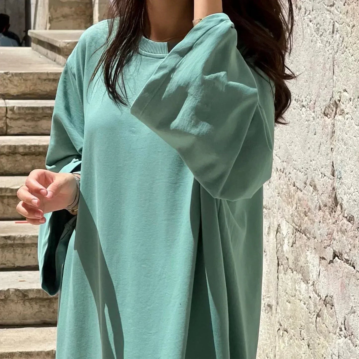 Casual Muslim Abaya Sweatshirt Long Dress for Women Daily Wear Plain Loose Abayas Islam Clothing Ramadan Eid Dubai Turkey Arabic.