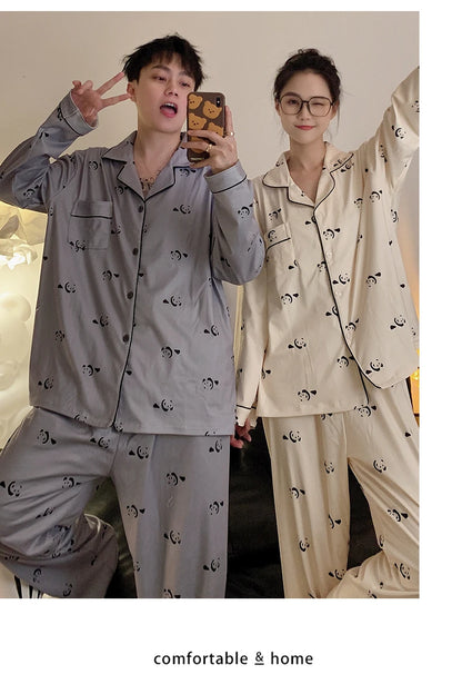 Pajamas Women Pajama Man Set Cotton Plus Size Spring Autumn Long-sleeved Korean Cardigan Casual V-neck Nightwear Couple Pyjamas.
