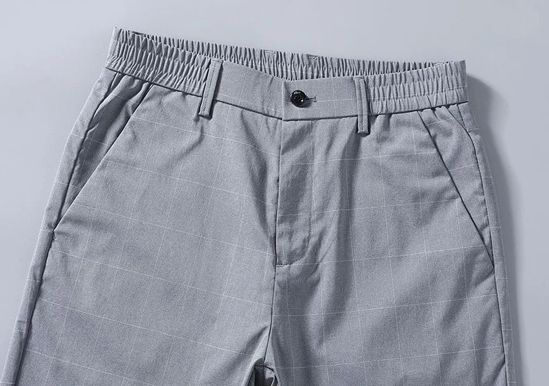Male Suit Trousers Check Cooling Ice Silk Plaid Straight Up Clothes Offer Slacks Designer Men's Summer Pants Fabric 2025 Classic.