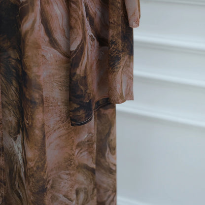 Uni Abaya Dubai 2025 Marble Print Hijab Abaya 2 Piece Set Chiffon Summer Modest Dresses Open Abaya Islamic Clothing